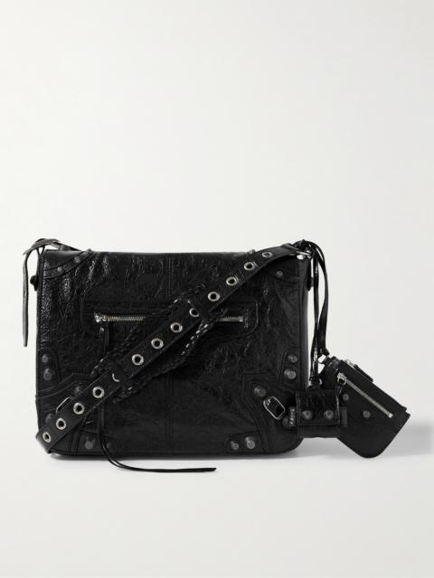 BALENCIAGA Le Cagole Embellished Textured-Leather Messenger Bag