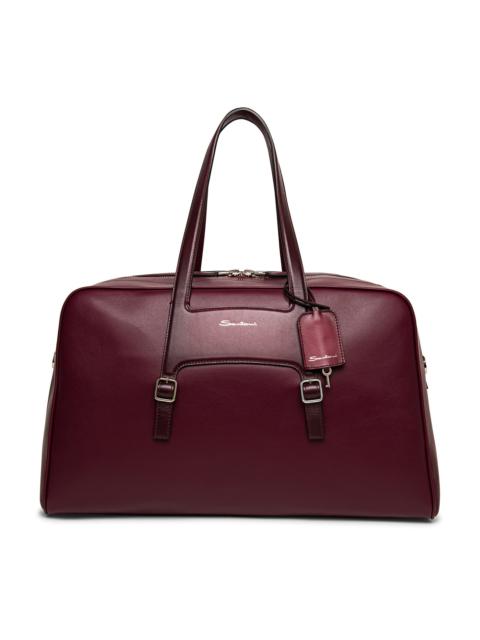 Santoni Burgundy leather weekend bag