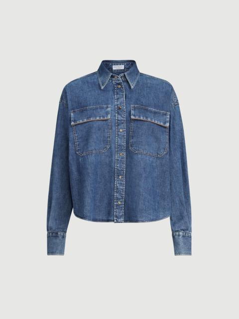 Brunello Cucinelli Lightweight denim shirt with shiny pockets