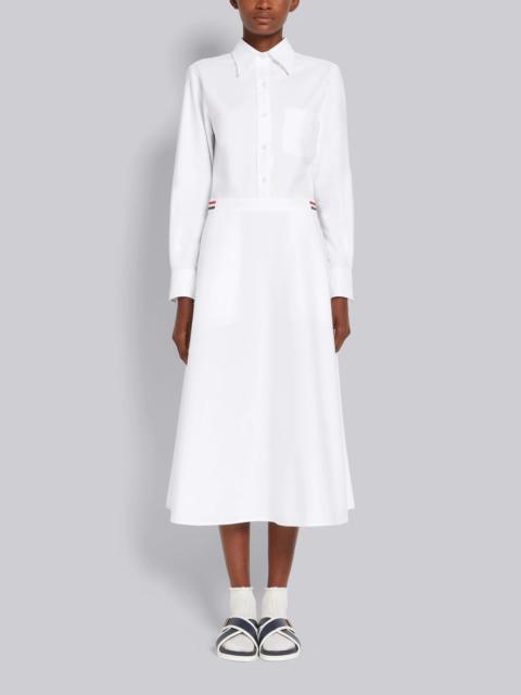 Thom Browne White Oxford High Waisted A-Line Below The Knee Shirtdress