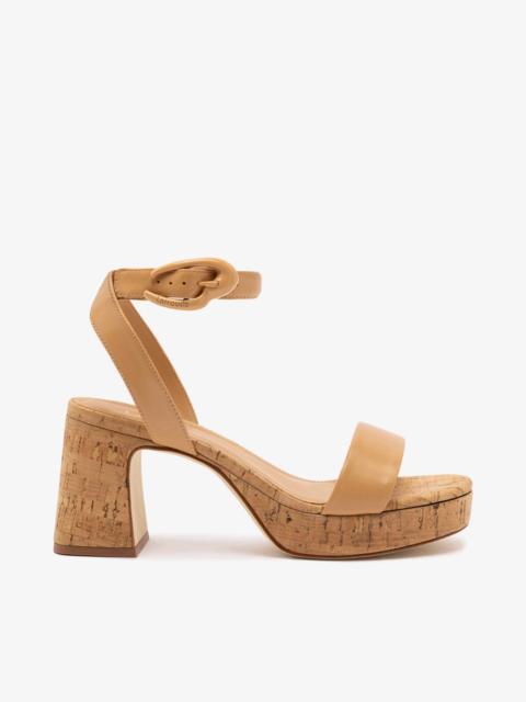 Larroudé Dolly Verona Low Sandal In Tan Leather and Natural Cork