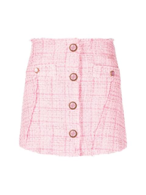 button-up tweed miniskirt