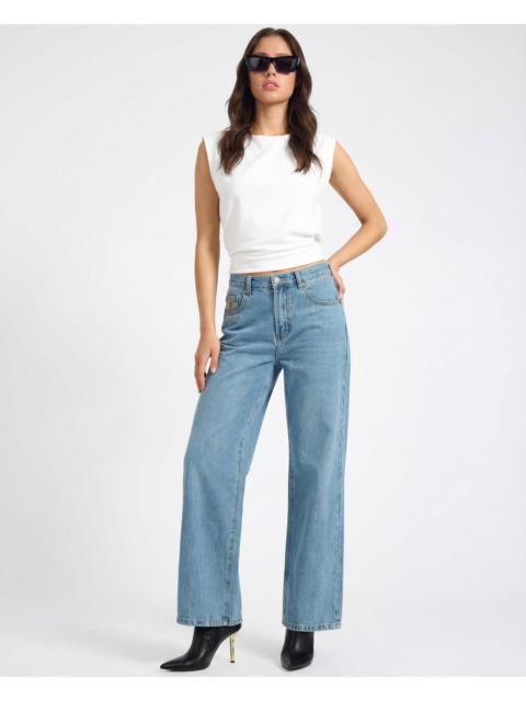 ONE TEASPOON Baxters Mid Waist Wide Leg Denim Jeans - Blue Crush