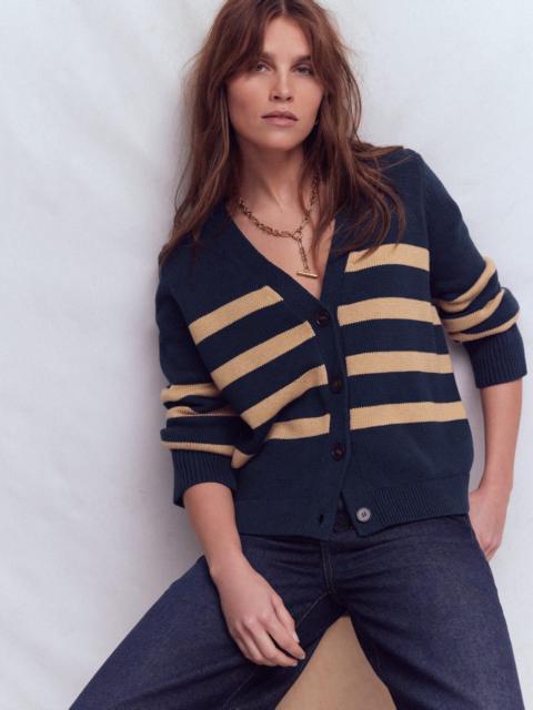 BODEN Lucy Relaxed Cotton Cardigan-Navy/ Camel Melange