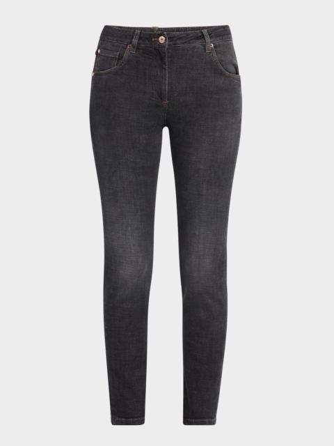 Brunello Cucinelli Mid-Rise Slim-Leg Ankle Denim Jeans