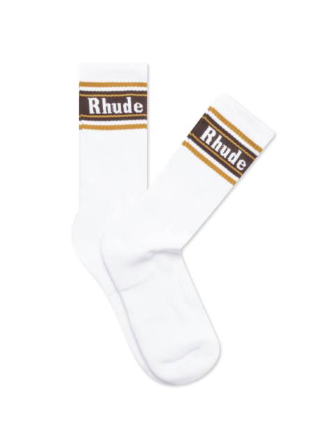 Rhude Striped Logo Sock White Mustard And Brown