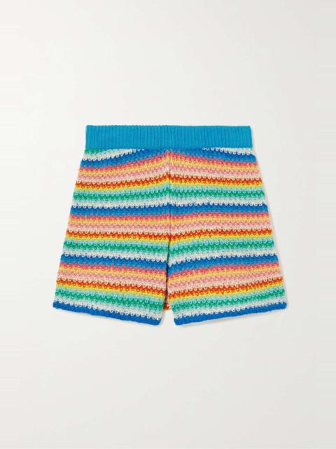 Alanui Over The Rainbow striped crocheted cotton shorts