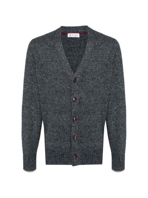 V-neck speckle-knit cardigan