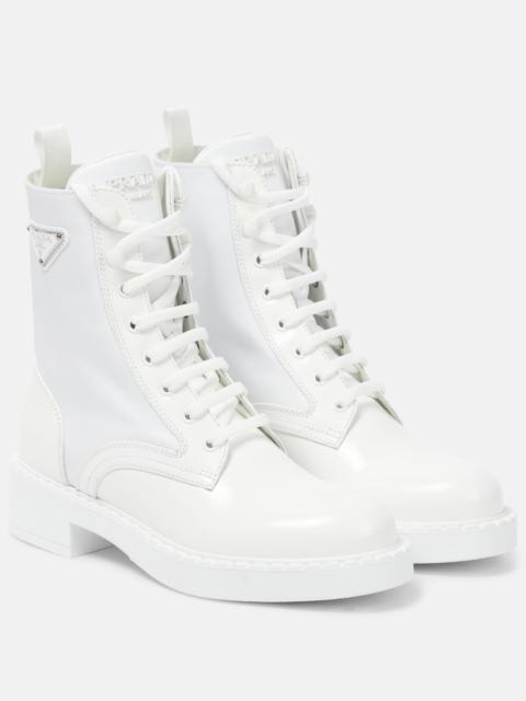 Prada Chocolate leather-trimmed ankle boots