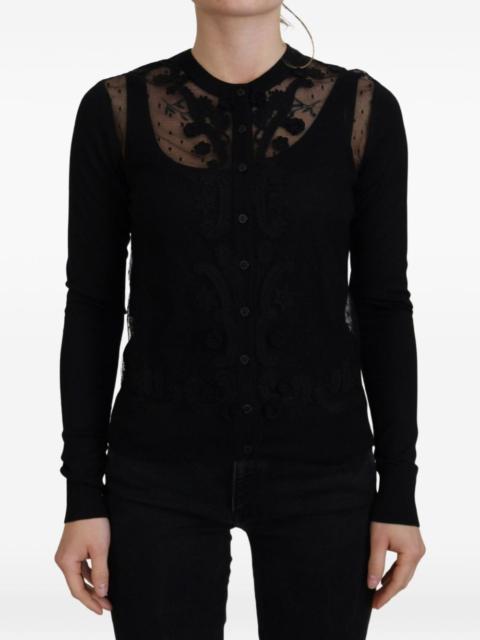 Dolce & Gabbana lace-panelled floral-applique cardigan