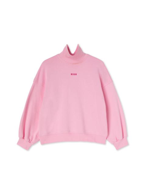 MSGM Solid color cotton turtleneck sweatshirt with mini MSGM logo