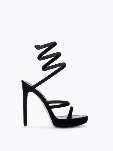 RENE CAOVILLA CLEO BLACK VELVET PLAFORM SANDAL 120