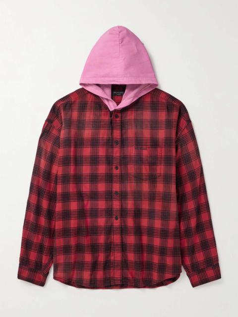 BALENCIAGA Checked Jersey-Trimmed Cotton-Flannel Hooded Shirt
