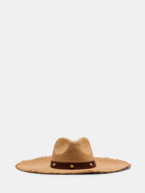 STEVE MADDEN BOHO GLAM STUDS STRAW HAT TAN
