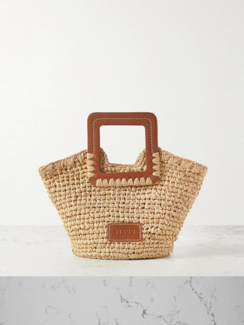STAUD Sienna Mini Leather-trimmed Raffia Tote