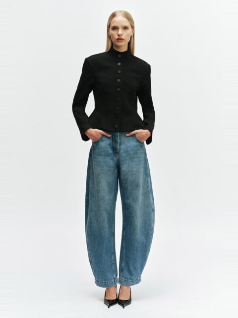 BARDOT 030 High Rise Barrel Leg Jean In Mid Blue