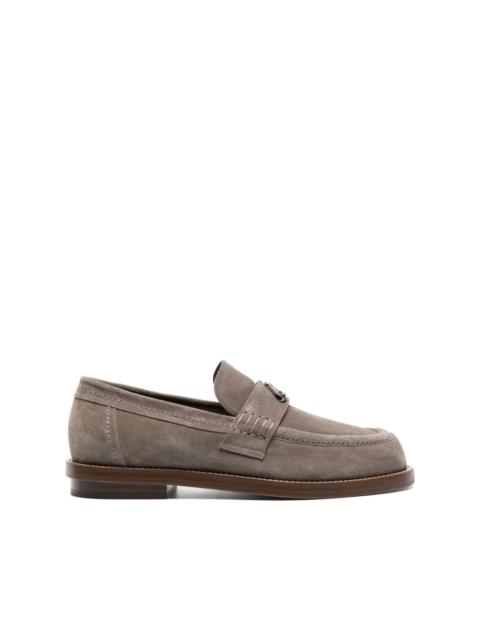 Seal-plaque suede loafers