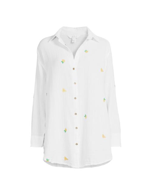 Lilly Pulitzer Women's Kwitney Cotton Cover-Up Shirt - Honeycomb Lemon Bee Half Drop
