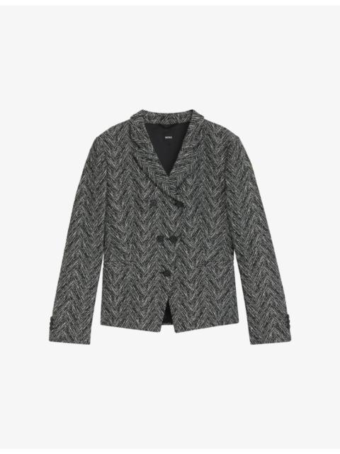 BOSS Double-Breasted Herringbone Cotton-Blend Blazer