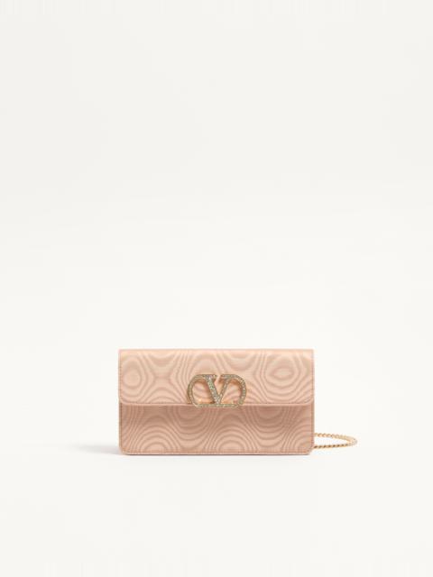 Valentino VLOGO SIGNATURE CHAIN WALLET IN MOIRÉ FABRIC WITH JEWEL LOGO