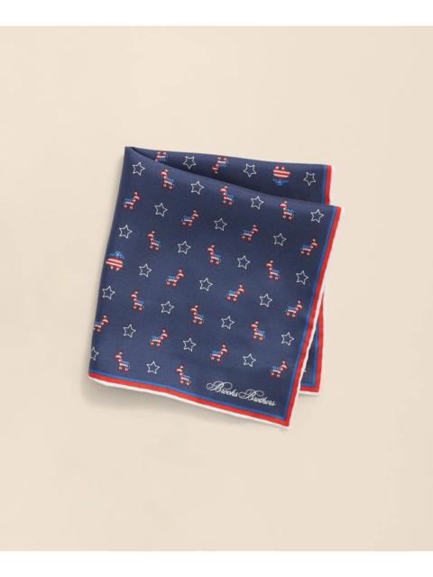 Brooks Brothers Donkey Motif Silk Pocket Square
