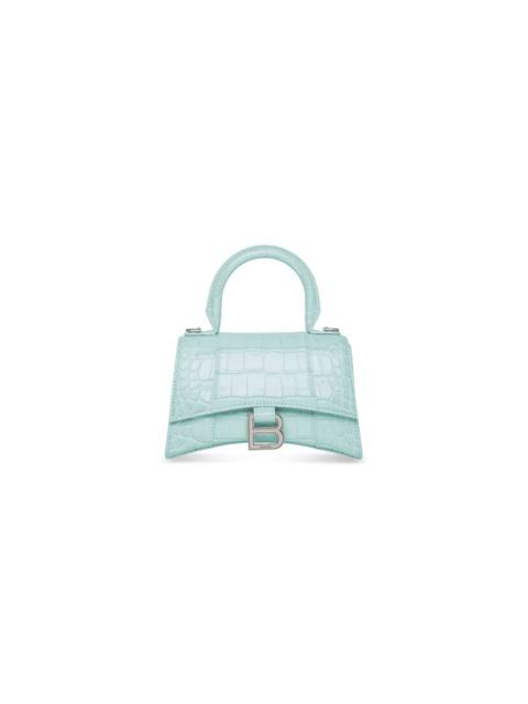 BALENCIAGA Women's Hourglass Xs Handbag Crocodile Embossed  in Mint