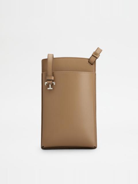 Tod's PHONE HOLDER IN LEATHER MEDIUM - BEIGE