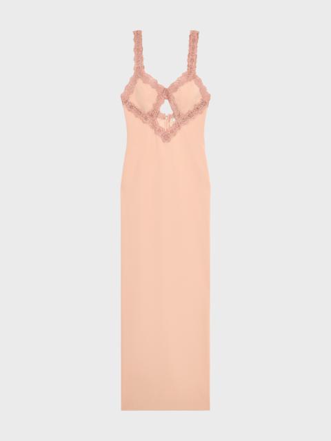 Blumarine LONG DRESS IN SATIN WITH CUT-OUTS AND LACE