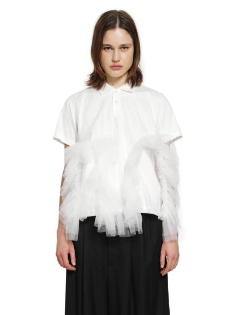 Noir Kei Ninomiya Cotton Poplin And Ruffled Tulle Polo Shirt