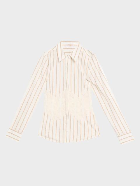 RAMY BROOK Alana Striped Poplin Lace Corset Shirt