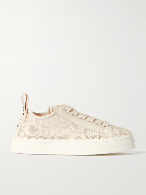 Chloé Lauren Scalloped Lace, Leather And Canvas Sneakers