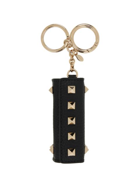 Valentino Black Rockstud Charm Lipstick Keychain