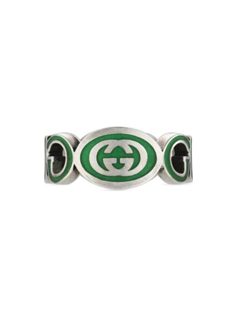 GUCCI Men's Sterling Silver Interlocking GG Logo Ring - Silver Green