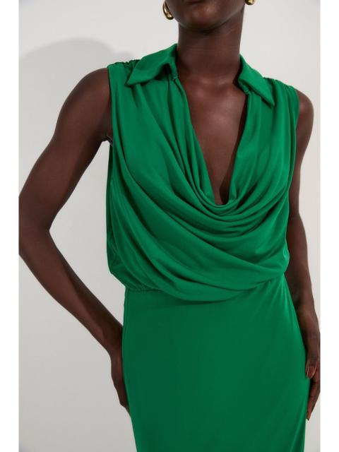 KAREN MILLEN Drape Collared Crepe Maxi Dress