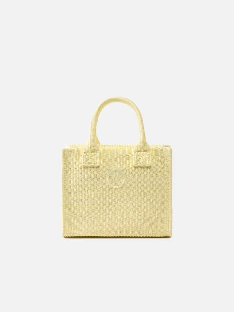 PINKO BEACH SMALL SHOPPING TOTE IN RAFFIA WITH LOVE BIRDS LOGO