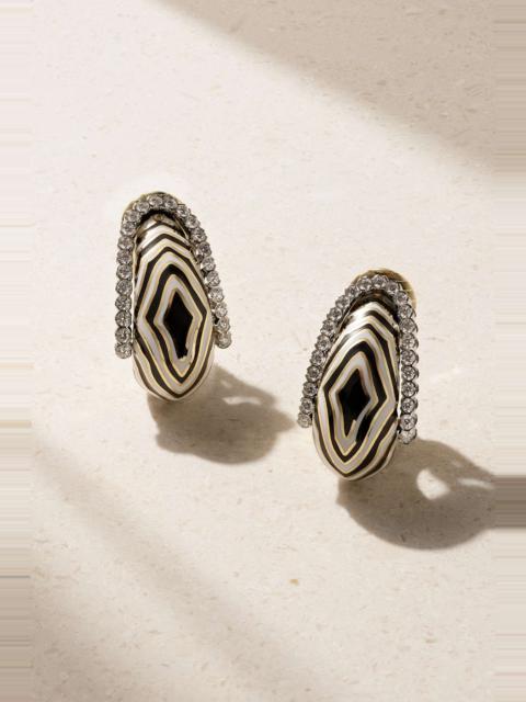 DAVID WEBB Vreeland Zebra 18-karat gold, platinum, diamond and enamel clip earrings