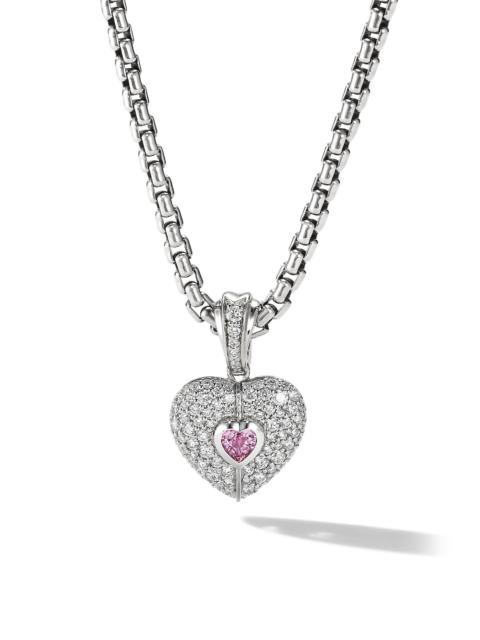 DAVID YURMAN Women's Heart Amulet in 18K White Gold with Diamonds and Pink Sapphire, 20MM - Pink Sapphire