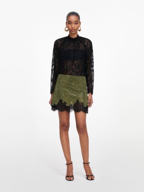 self-portrait Green Crystal Chainmail Mini Skirt