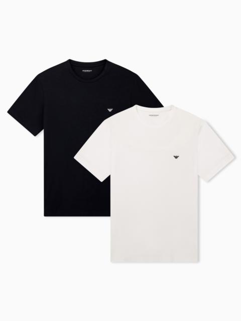 EMPORIO ARMANI TWO-PACK COTTON CREW NECK T-SHIRTS WITH EMBROIDERED LOGO