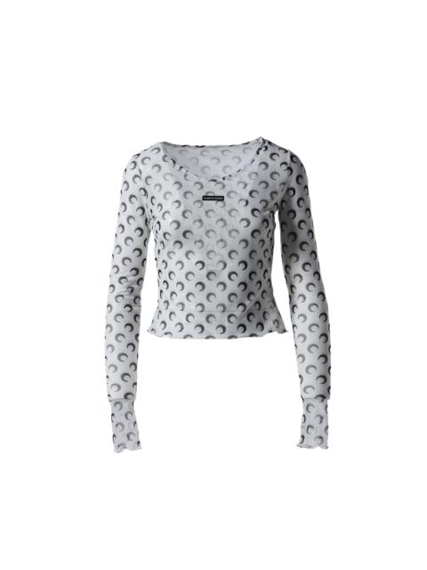 Marine Serre MOON PRINTED MESH SECOND SKIN CROPPED TOP / WHT