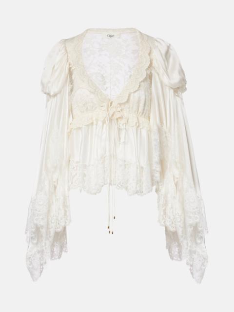 Chloé Lace-trimmed silk satin top