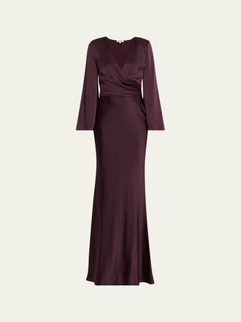 L'AGENCE Manon Surplice Satin Maxi Dress