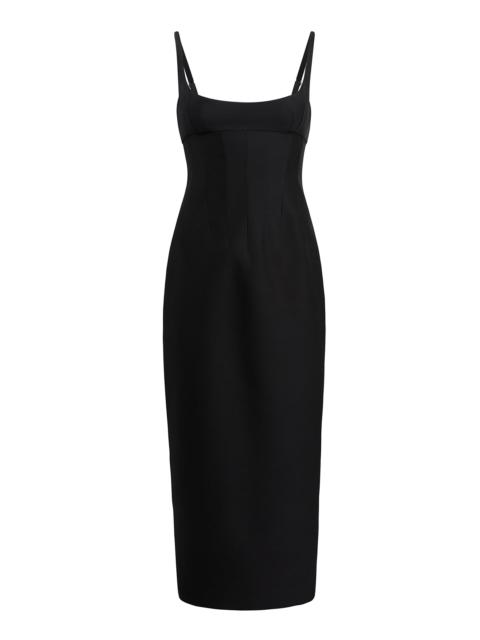 KHAITE Lottle Scoop-Neck Silk-Wool Faille Maxi Dress black