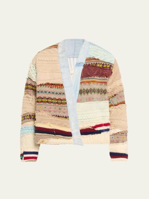 Men's Mixed Fair Isle Patchwork Cropped Jacket