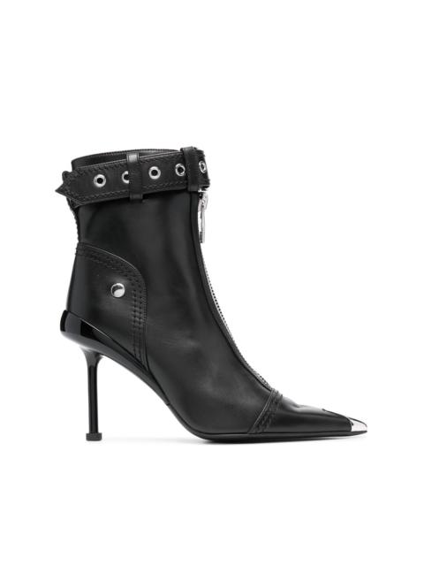 buckle-fastening leather ankle boots