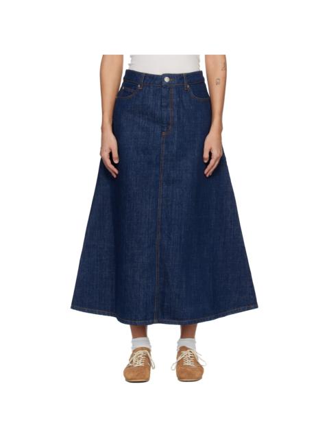 AMI Paris Blue Cotton Denim Maxi Skirt