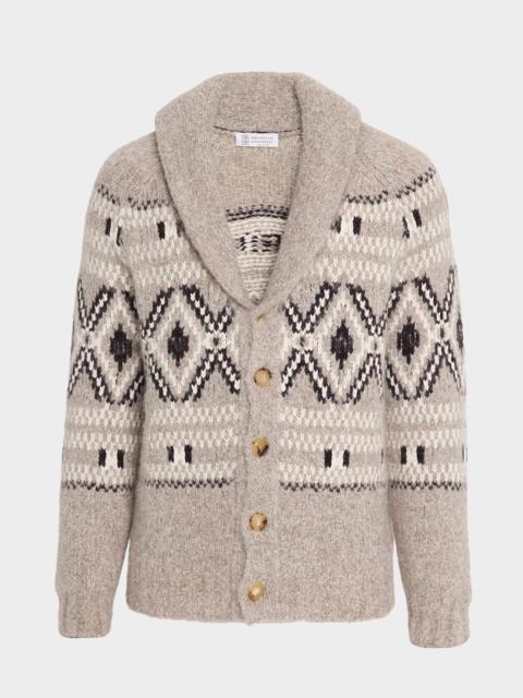 Brunello Cucinelli Men's Wool and Nylon Fair Isle Knit Cardigan