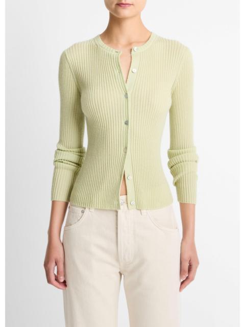 Vince Ribbed Cashmere-Silk Cardigan