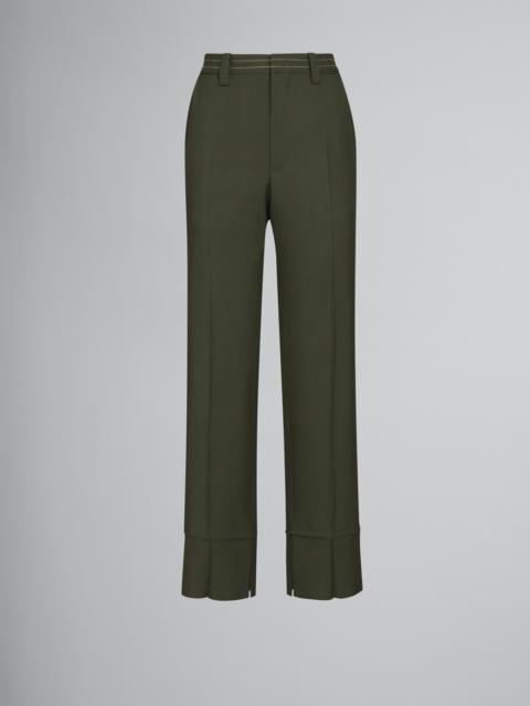 GREEN WOOL TROUSERS WITH PRESSED PLEATS