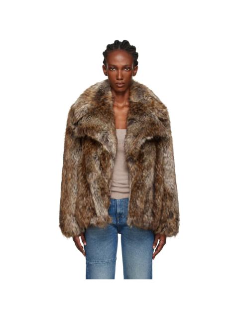 Brown & Beige Hook-Eye Faux-Fur Jacket